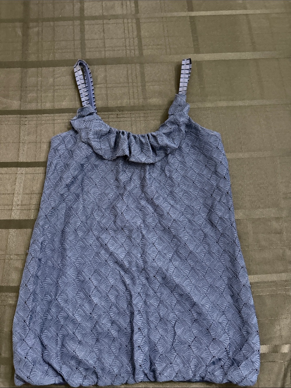 Vanity Blue Textured Ruffle Cami Tank